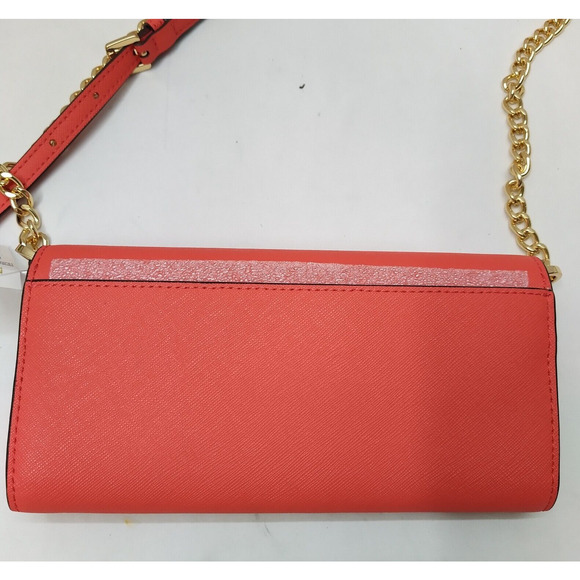 Michael Kors Jet Set Large Wallet On Chain - Red Leather Crossbody Bag -NWT $168 - Picture 7 of 14